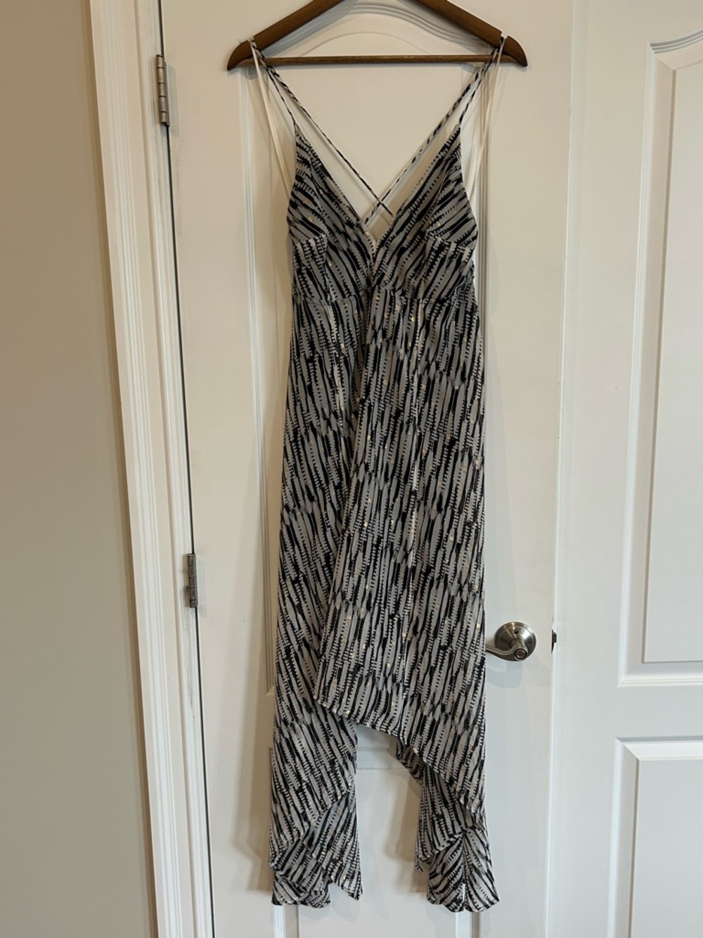 Express Black and White Striped Asymmetrical Maxi Dress